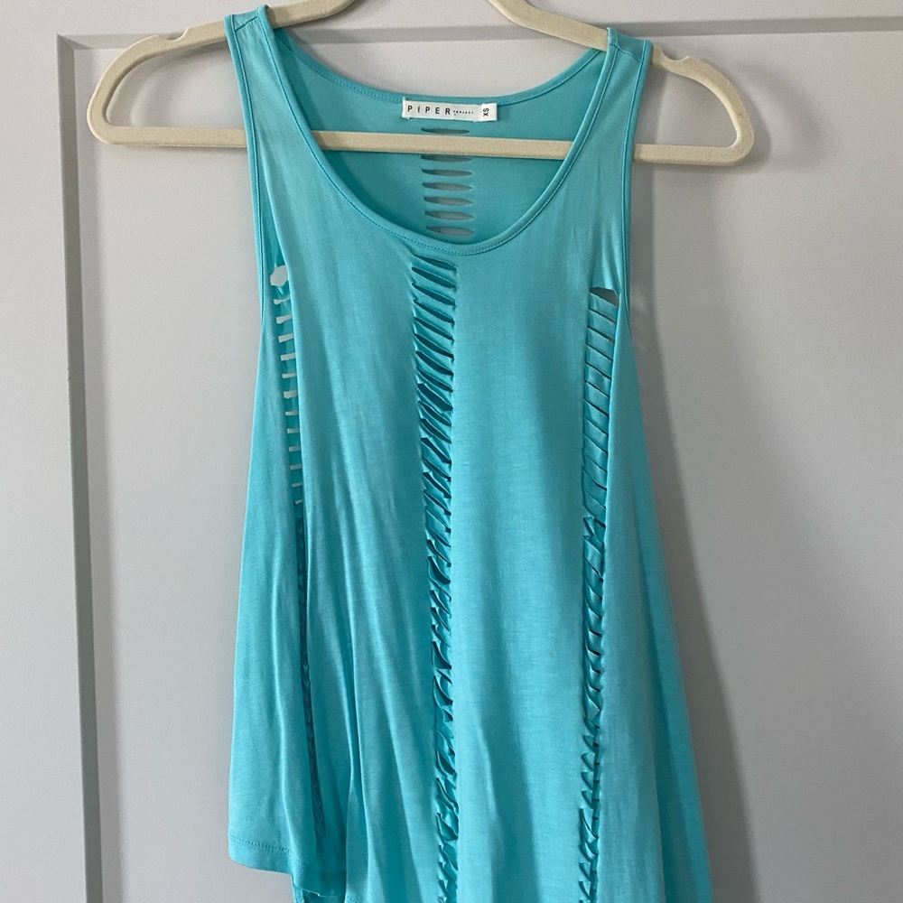 Aqua Blue Ripped Top